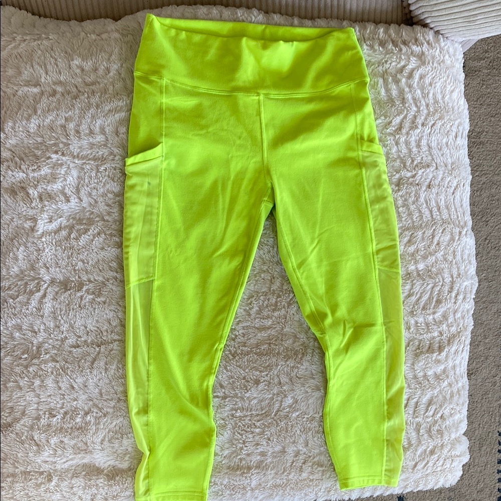 Fabletics Neon Yellow On-The-Go PowerHold® High-Waisted Capri